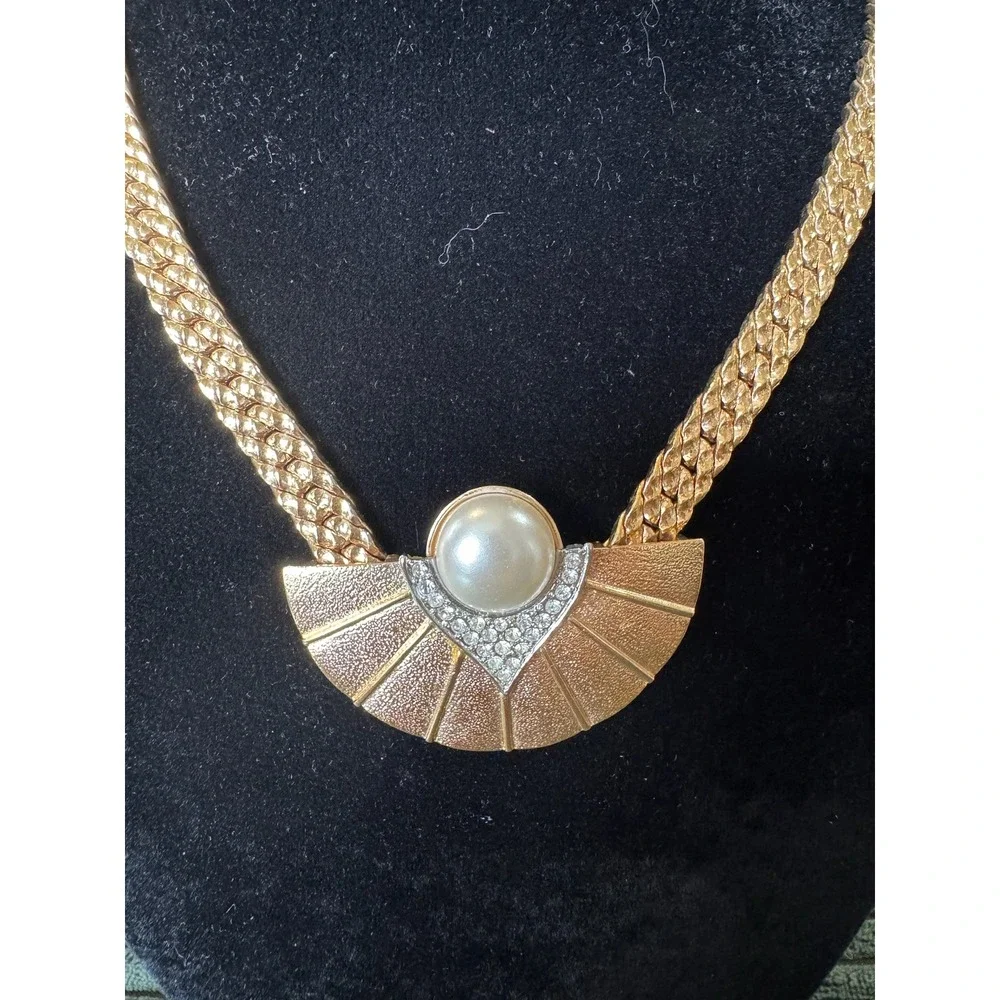 Park Lane‎ Vintage Collar Necklace Gold Chain Crystal Pearl Chunky Statement